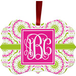 Pink & Green Suzani Metal Frame Ornament - Double Sided w/ Monogram