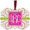 Pink & Green Suzani Metal Frame Ornament - Double Sided w/ Monogram