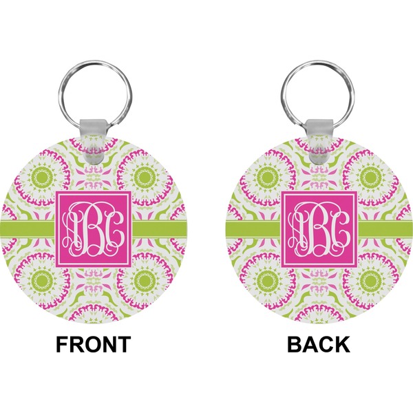 Pink & Green Suzani Circle Keychain (Front + Back)