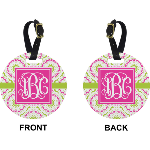 Pink & Green Suzani Circle Luggage Tag (Front + Back)
