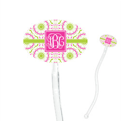 Pink & Green Suzani 7" Oval Plastic Stir Sticks - Clear (Personalized)