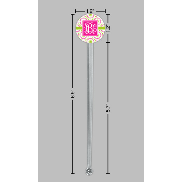 Pink & Green Suzani Clear Plastic 7" Stir Stick - Round - Dimensions