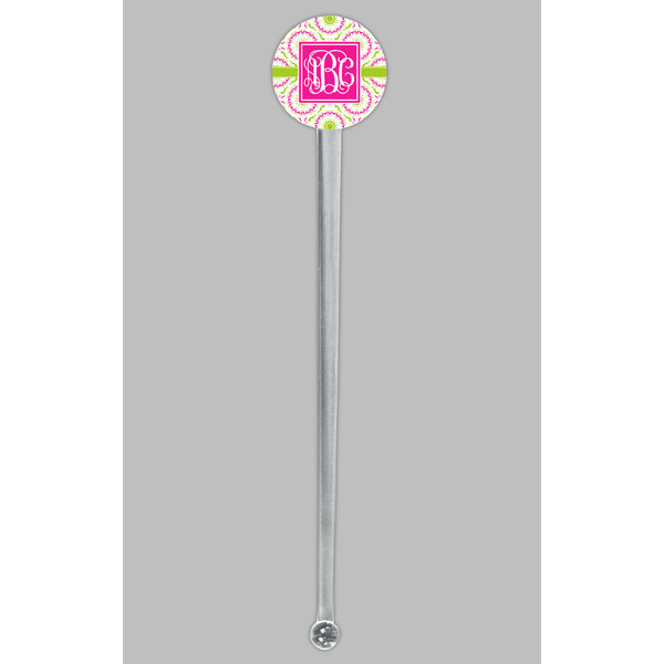 Pink & Green Suzani Clear Plastic 7" Stir Stick - Round - Single Stick