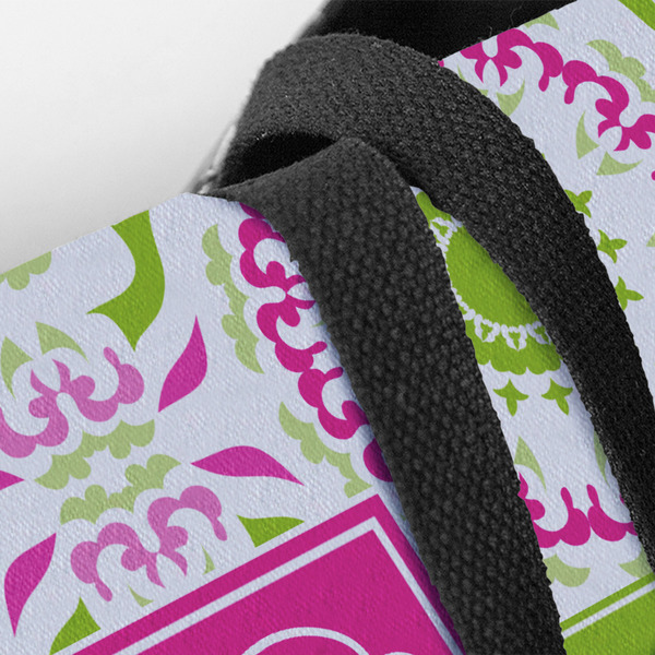 Pink & Green Suzani Closeup of Tote w/Black Handles