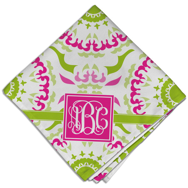 Custom Pink & Green Suzani Cloth Dinner Napkin - Single w/ Monogram