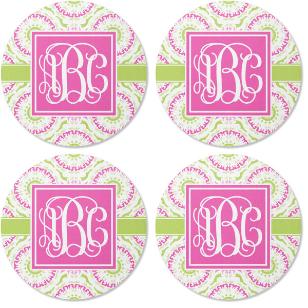 Pink & Green Suzani Coaster Round Rubber Back - Apvl