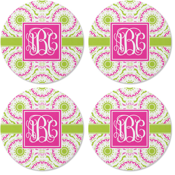 Pink & Green Suzani Coaster Round Rubber Back - Apvl