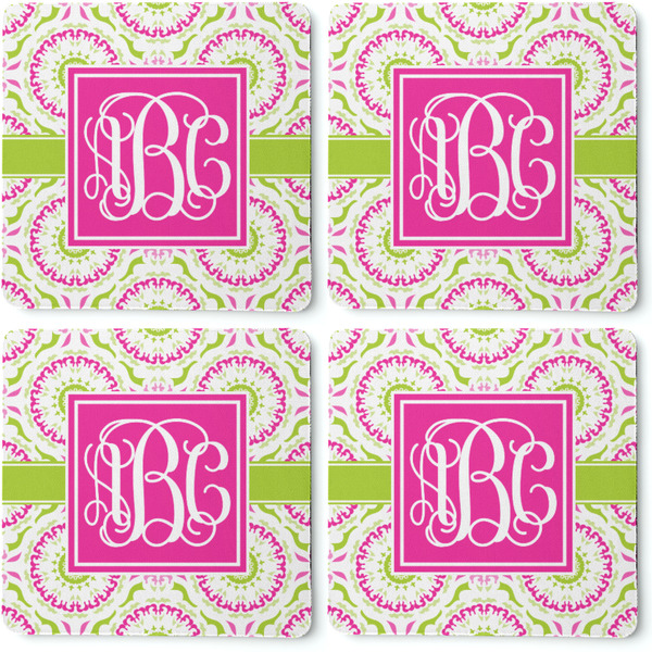 Pink & Green Suzani Coaster Rubber Back - Apvl