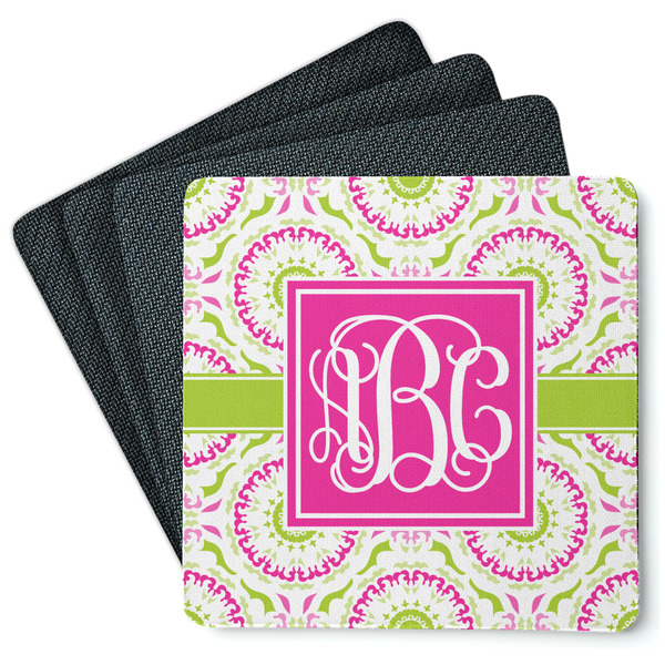 Pink & Green Suzani Coaster Rubber Back - Main