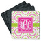 Pink & Green Suzani Square Rubber Backed Coasters - Set of 4 (Personalized)