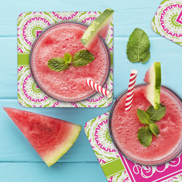 Pink & Green Suzani Coaster Set - LIFESTYLE