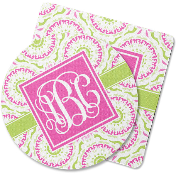 Custom Pink & Green Suzani Rubber Backed Coaster (Personalized)