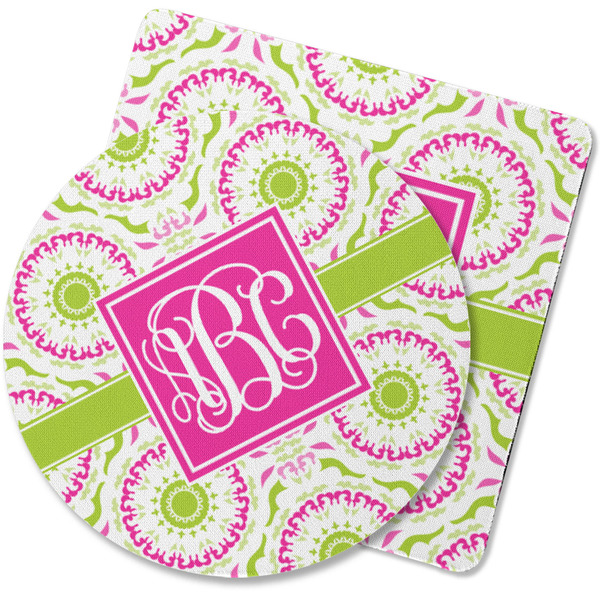 Custom Pink & Green Suzani Rubber Backed Coaster (Personalized)