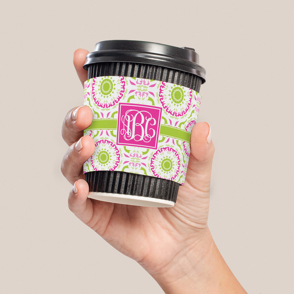 Pink & Green Suzani Coffee Cup Sleeve - LIFESTYLE