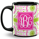 Pink & Green Suzani 11 Oz Coffee Mug - Black (Personalized)