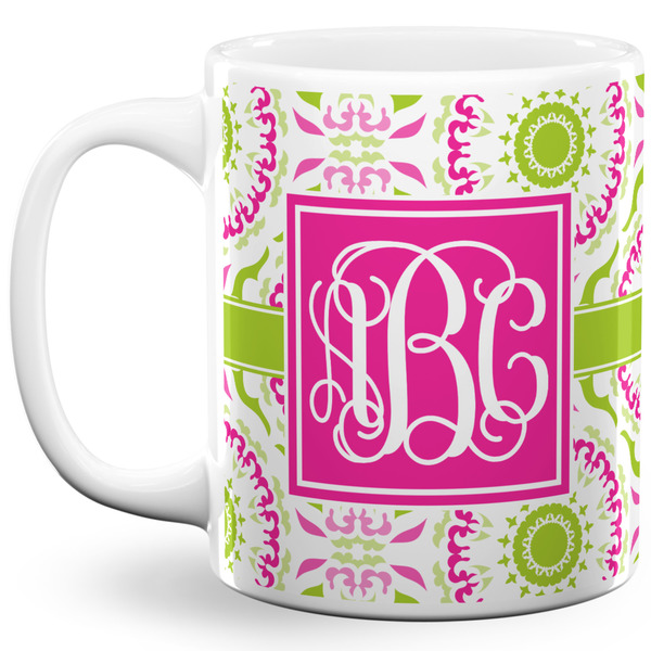 Custom Pink & Green Suzani 11 Oz Coffee Mug - White (Personalized)