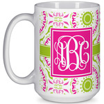 Pink & Green Suzani 15 Oz Coffee Mug - White (Personalized)
