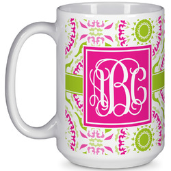 Pink & Green Suzani 15 Oz Coffee Mug - White (Personalized)