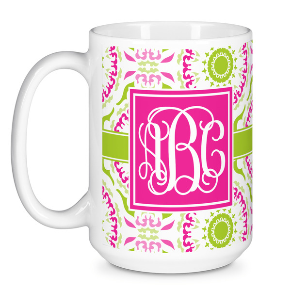 Pink & Green Suzani Coffee Mug - 15 oz - White