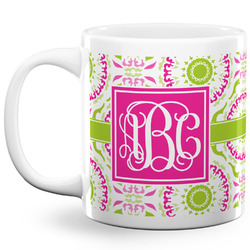 Pink & Green Suzani 20 Oz Coffee Mug - White (Personalized)