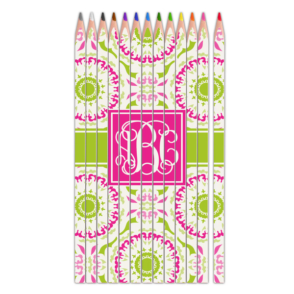 Custom Pink & Green Suzani Colored Pencils (Personalized)