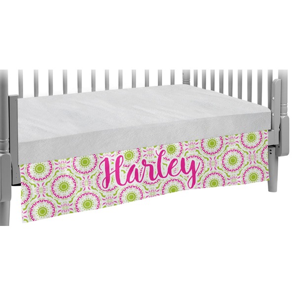 Custom Pink & Green Suzani Crib Skirt (Personalized)