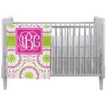 Pink & Green Suzani Crib Comforter / Quilt (Personalized)