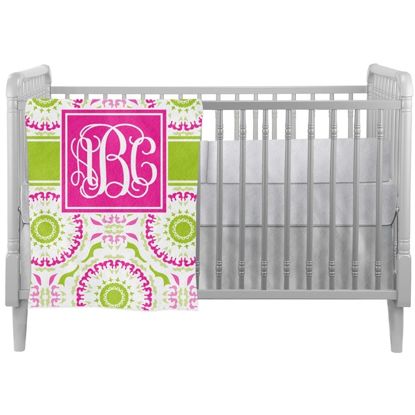 Custom Pink & Green Suzani Crib Comforter / Quilt (Personalized)