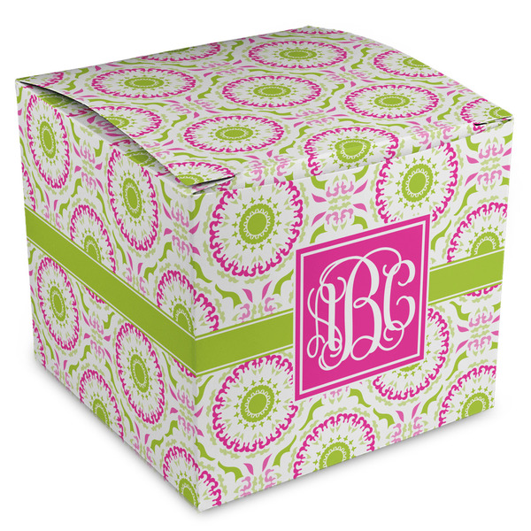 Custom Pink & Green Suzani Cube Favor Gift Boxes (Personalized)