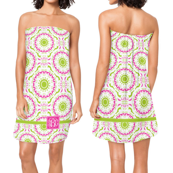 Pink & Green Suzani Custom Bath Wrap - Front & Back View