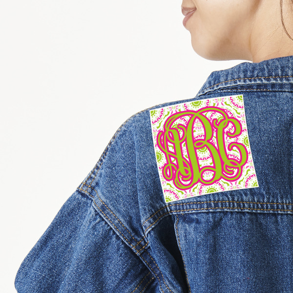 Custom Pink & Green Suzani Twill Iron On Patch - Custom Shape (Personalized)