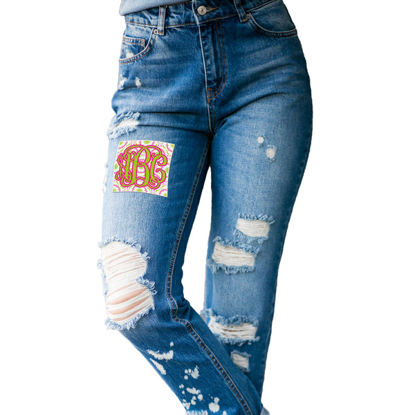 Pink & Green Suzani Custom Shape Iron On Patches - L - single APPROVAL