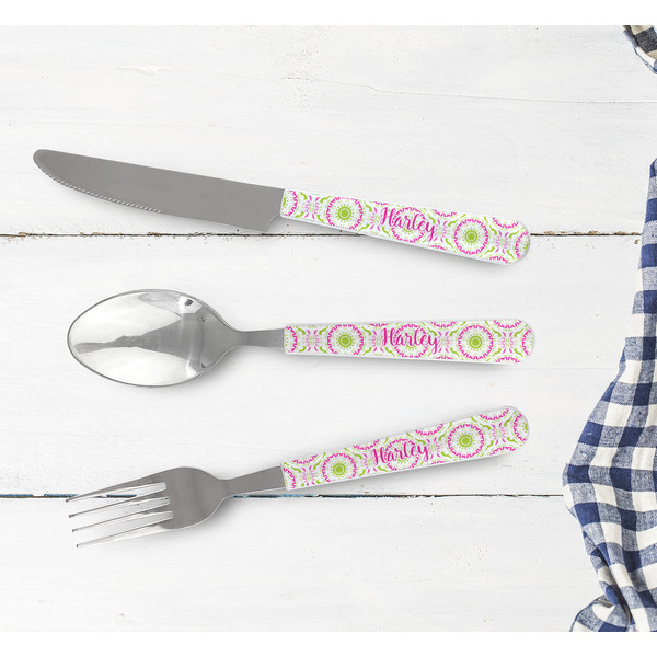 Pink & Green Suzani Cutlery Set - w/ PLATE
