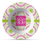 Pink & Green Suzani Plastic Bowl - Microwave Safe - Composite Polymer (Personalized)