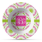 Pink & Green Suzani Plastic Bowl - Microwave Safe - Composite Polymer (Personalized)