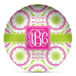 Pink & Green Suzani Microwave Safe Plastic Plate - Composite Polymer (Personalized)