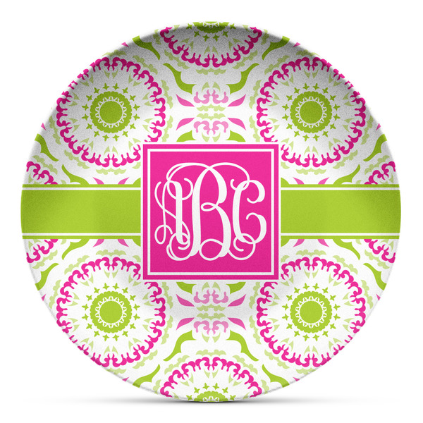 Custom Pink & Green Suzani Microwave Safe Plastic Plate - Composite Polymer (Personalized)