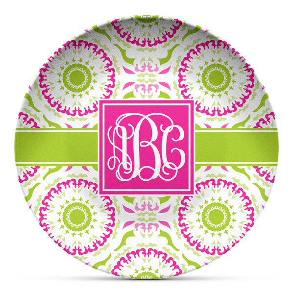 Custom Pink & Green Suzani Microwave Safe Plastic Plate - Composite Polymer (Personalized)