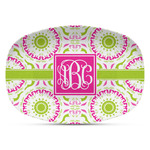 Pink & Green Suzani Plastic Platter - Microwave & Oven Safe Composite Polymer (Personalized)