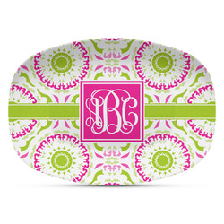 Pink & Green Suzani Plastic Platter - Microwave & Oven Safe Composite Polymer (Personalized)