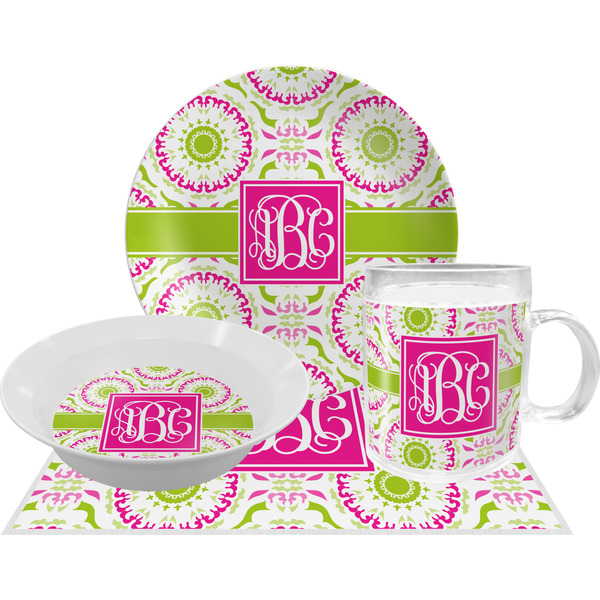 Pink & Green Suzani Dinner Set - 4 Pc (Personalized)