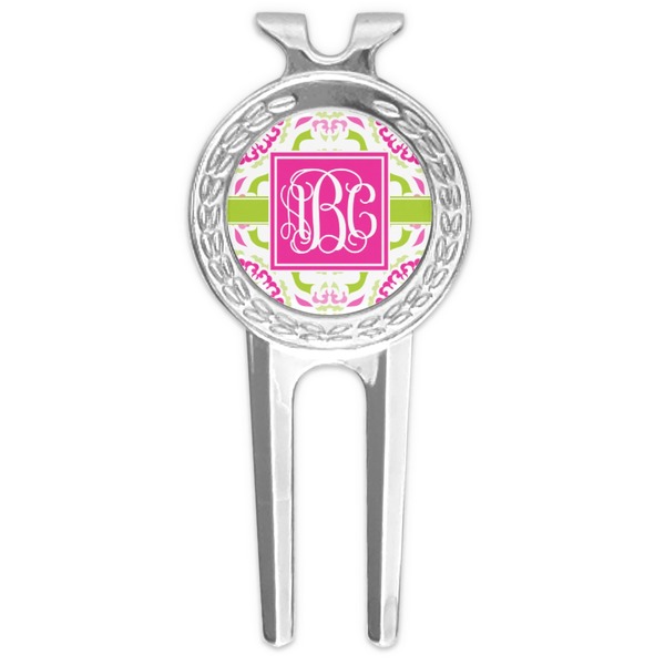 Custom Pink & Green Suzani Golf Divot Tool & Ball Marker (Personalized)