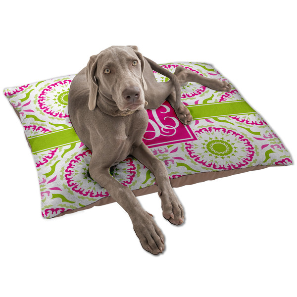 Custom Pink & Green Suzani Dog Bed - Large w/ Monogram
