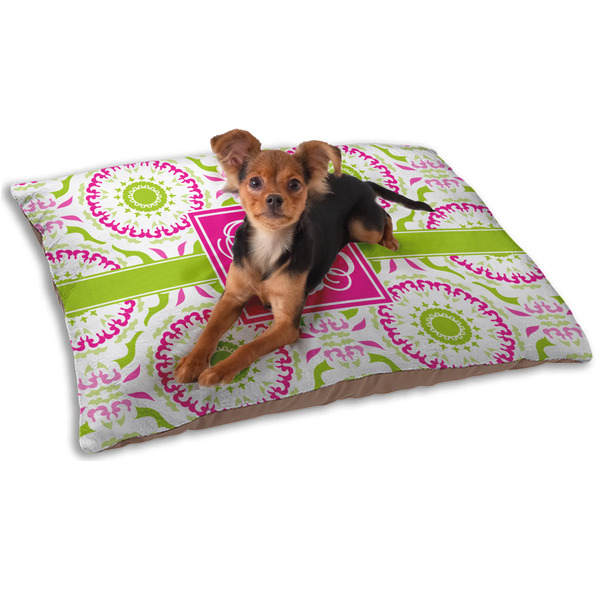 Custom Pink & Green Suzani Dog Bed - Small w/ Monogram