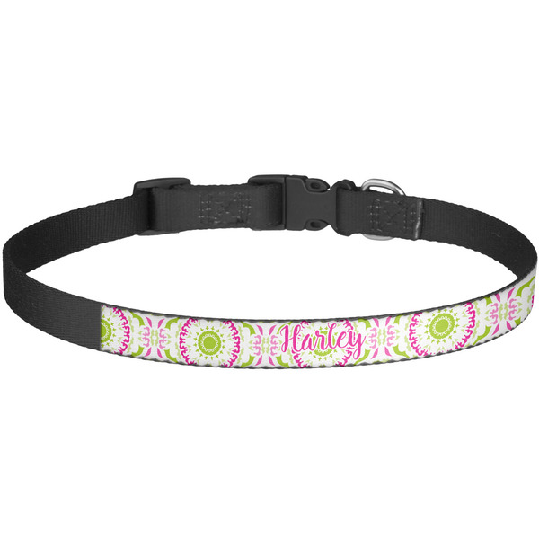 Custom Pink & Green Suzani Dog Collar - Large (Personalized)