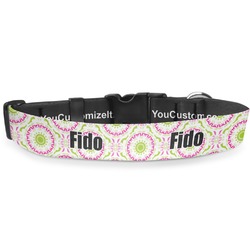 Pink & Green Suzani Deluxe Dog Collar - Small (8.5" to 12.5") (Personalized)