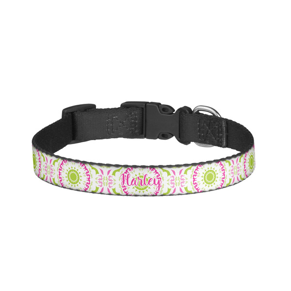 Custom Pink & Green Suzani Dog Collar - Small (Personalized)