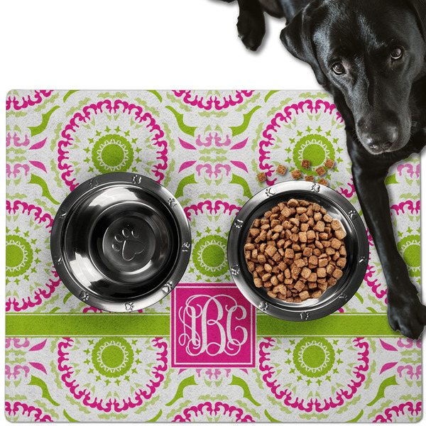 Pink & Green Suzani Dog Food Mat - Large LIFESTYLE