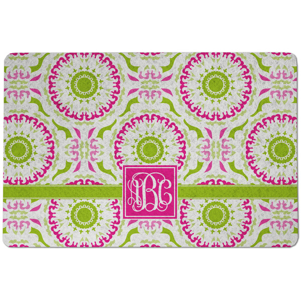 Custom Pink & Green Suzani Dog Food Mat w/ Monogram
