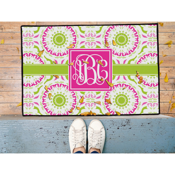 Pink & Green Suzani Door Mat - LIFESTYLE (Med)